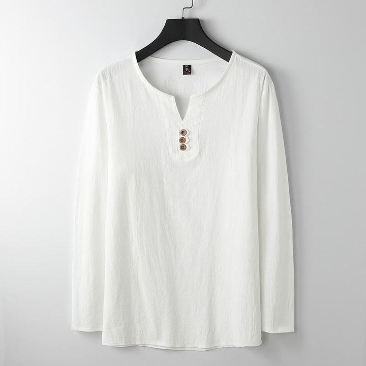 Buddha Stones Solid Color Long Sleeve Button Shirt Cotton Linen Men Clothing - White - US/UK/AU54，EU64 (9XL) - image 1