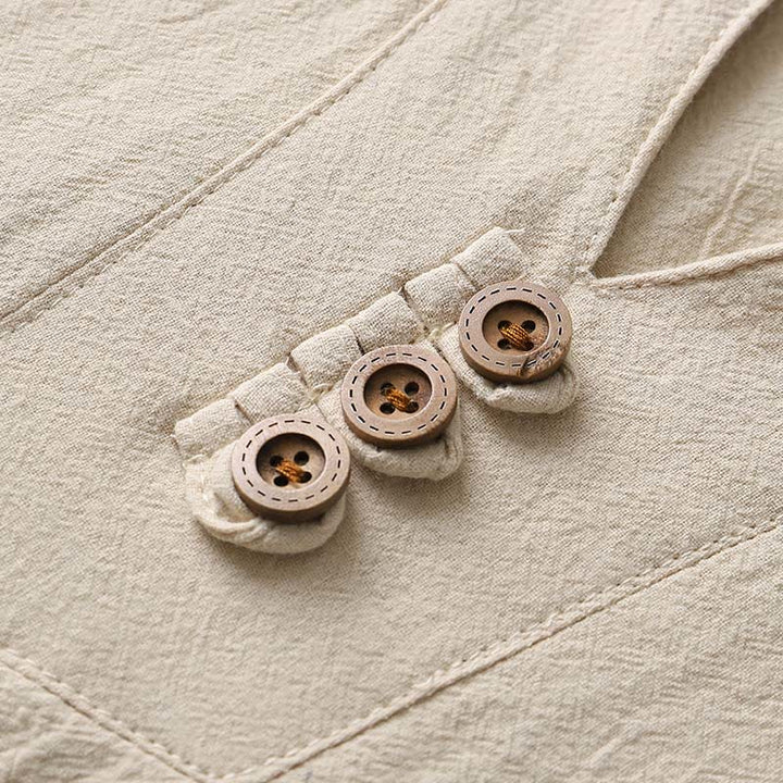 Buddha Stones Solid Color Long Sleeve Button Shirt Cotton Linen Men Clothing - image 8