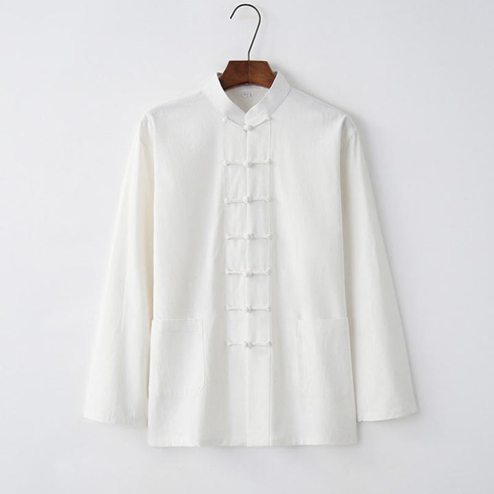 Buddha Stones Tang Frog-Button Long Sleeve Shirt Cotton Men's Clothing - White - US/UK/AU44，EU54 (4XL) - image 1