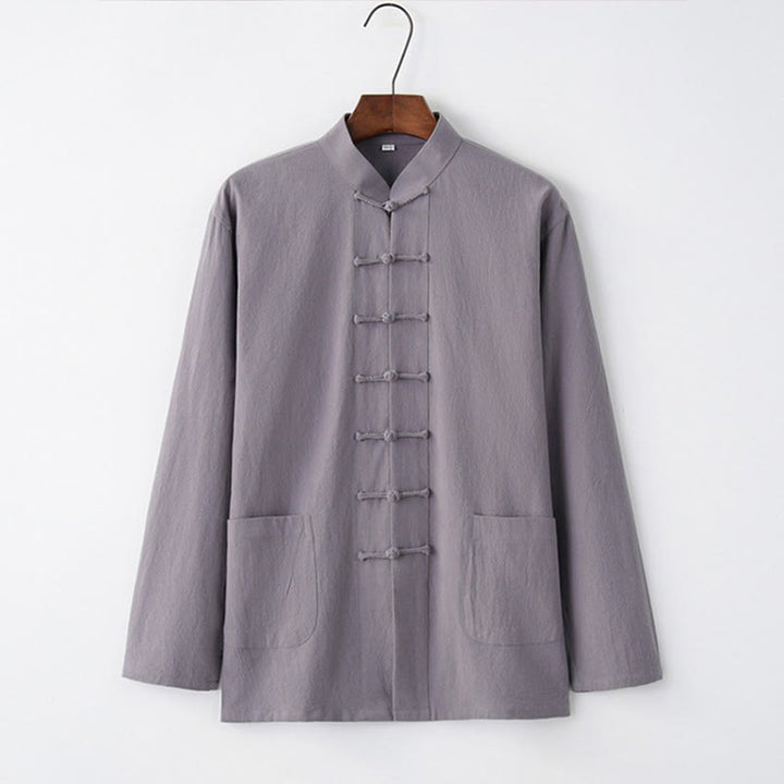 Buddha Stones Tang Frog-Button Long Sleeve Shirt Cotton Men's Clothing - LightSlateGray - US/UK/AU44，EU54 (4XL) - image 1