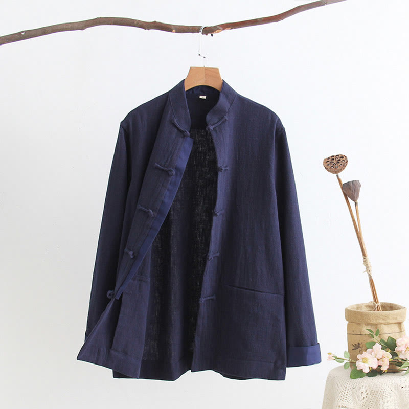 Buddha Stones Tang Frog-Button Long Sleeve Shirt Cotton Linen Men's Clothing - image 11