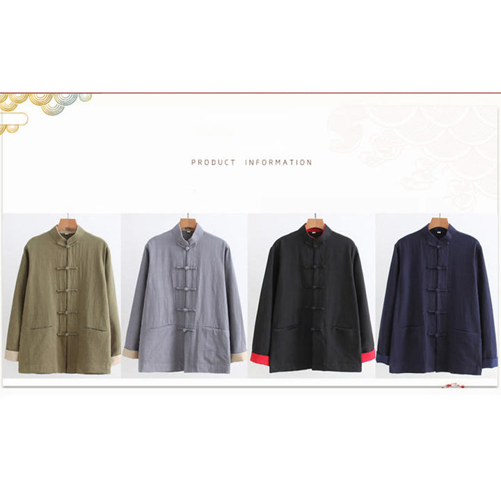 Buddha Stones Tang Frog-Button Long Sleeve Shirt Cotton Linen Men's Clothing - image 6