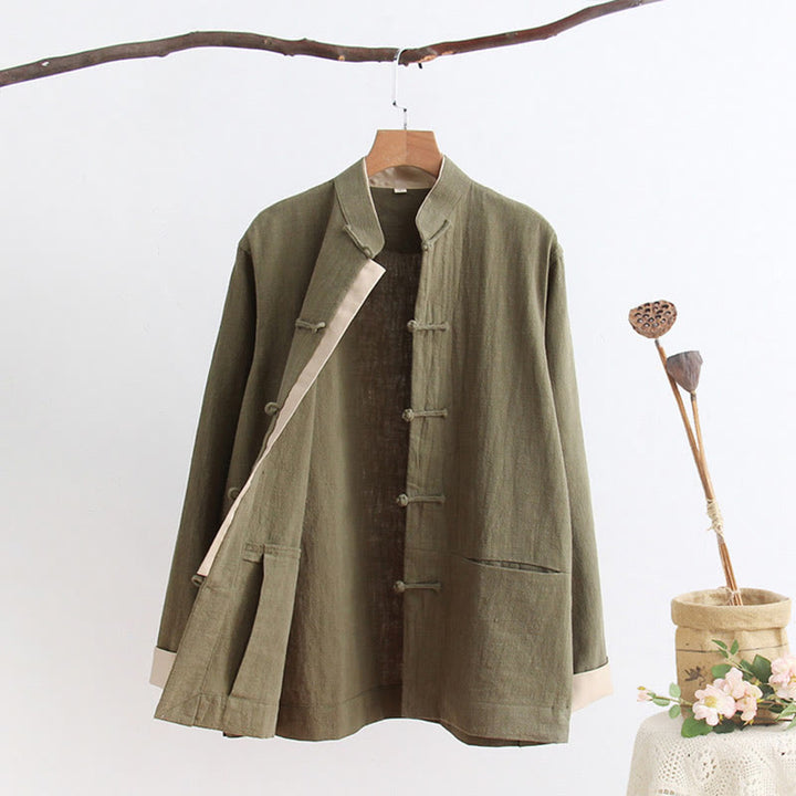 Buddha Stones Tang Frog-Button Long Sleeve Shirt Cotton Linen Men's Clothing - image 7