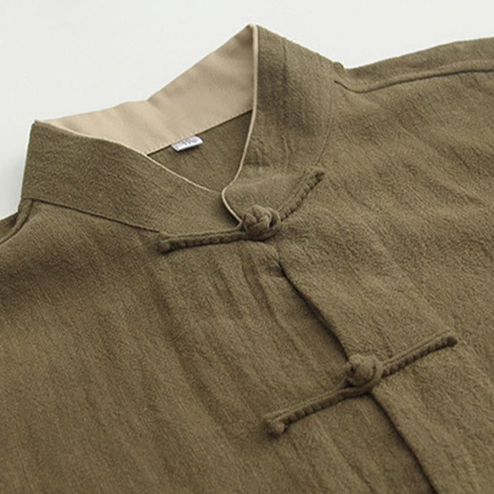 Buddha Stones Tang Frog-Button Long Sleeve Shirt Cotton Linen Men's Clothing - image 15