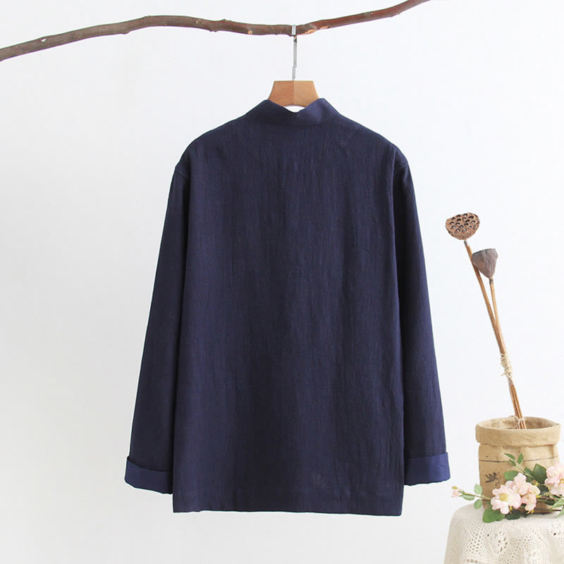 Buddha Stones Tang Frog-Button Long Sleeve Shirt Cotton Linen Men's Clothing - image 12