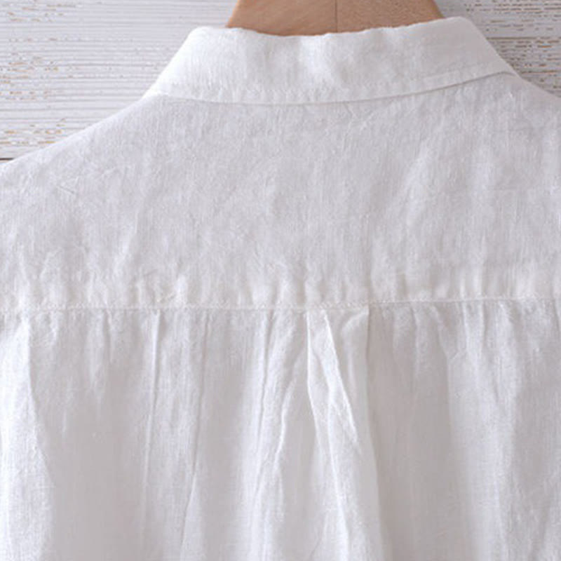 Buddha Stones Men's Shirt Solid Color Lapel Top Short Sleeve Comfy Button Crease Cotton Linen Shirt - image 13