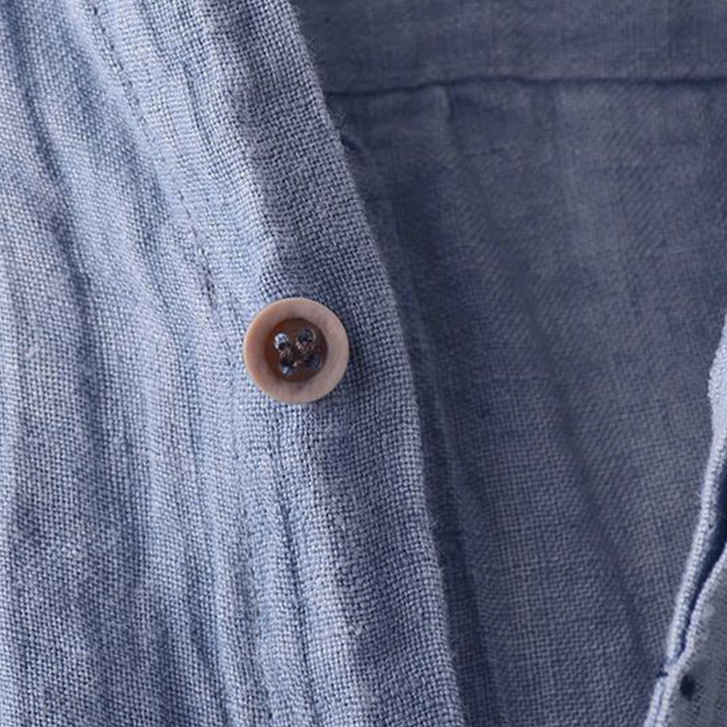 Buddha Stones Men's Shirt Solid Color Lapel Top Short Sleeve Comfy Button Crease Cotton Linen Shirt - image 4