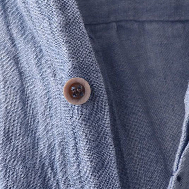 Buddha Stones Men's Shirt Solid Color Lapel Top Short Sleeve Comfy Button Crease Cotton Linen Shirt - image 4