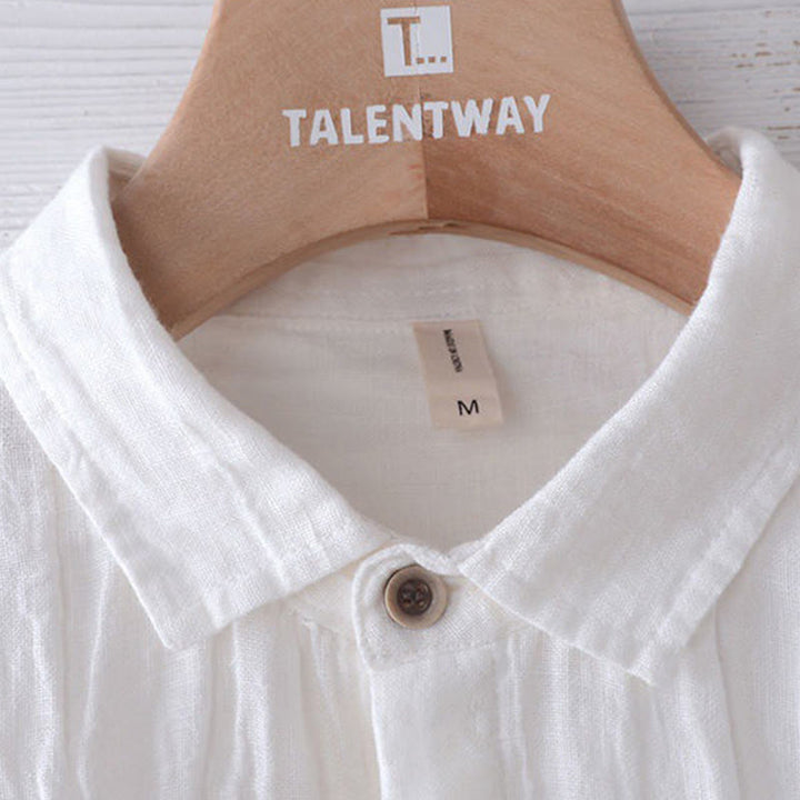 Buddha Stones Men's Shirt Solid Color Lapel Top Short Sleeve Comfy Button Crease Cotton Linen Shirt - image 11