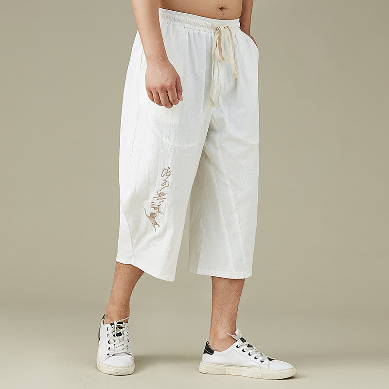 Buddha Stones Casual Solid Color Men's Straight Leg Shorts With Pockets Leisure Cotton Men's Pants - image 2