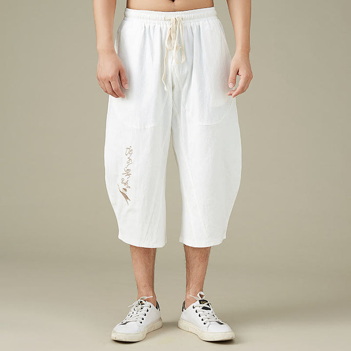 Buddha Stones Casual Solid Color Men's Straight Leg Shorts With Pockets Leisure Cotton Men's Pants