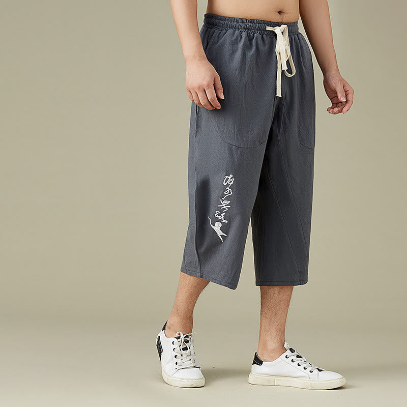 Buddha Stones Casual Solid Color Men's Straight Leg Shorts With Pockets Leisure Cotton Men's Pants - image 5