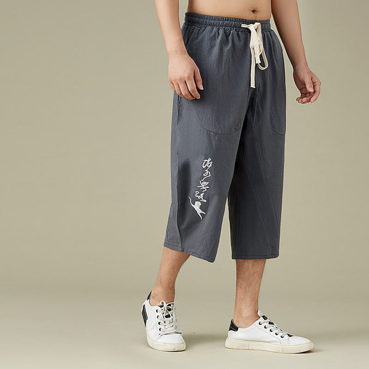 Buddha Stones Casual Solid Color Men's Straight Leg Shorts With Pockets Leisure Cotton Men's Pants - image 5