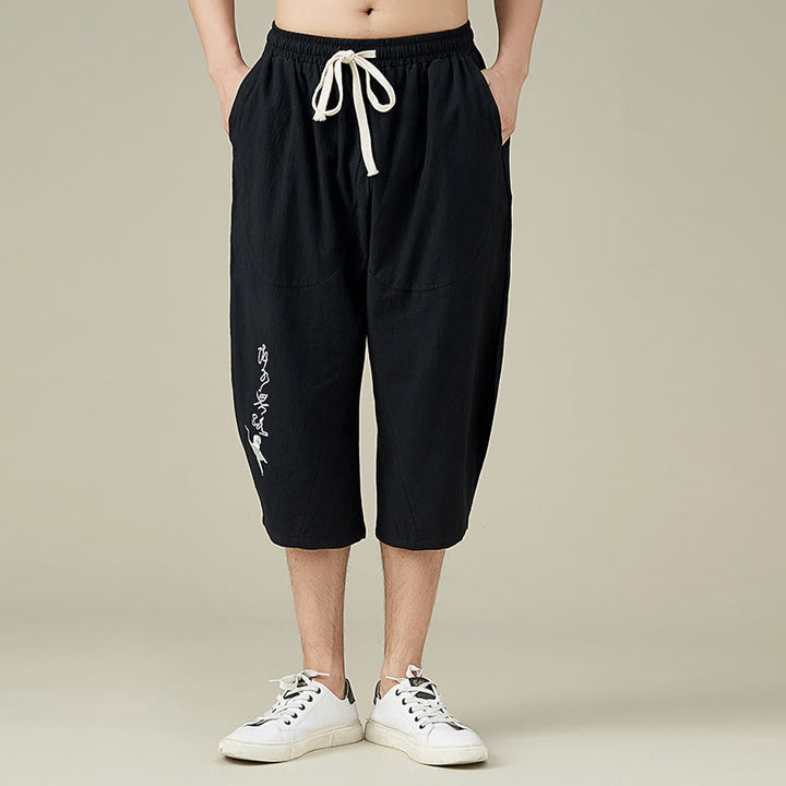 Buddha Stones Casual Solid Color Men's Straight Leg Shorts With Pockets Leisure Cotton Men's Pants - Black - US/UK/AU54，EU64 (9XL) - image 6