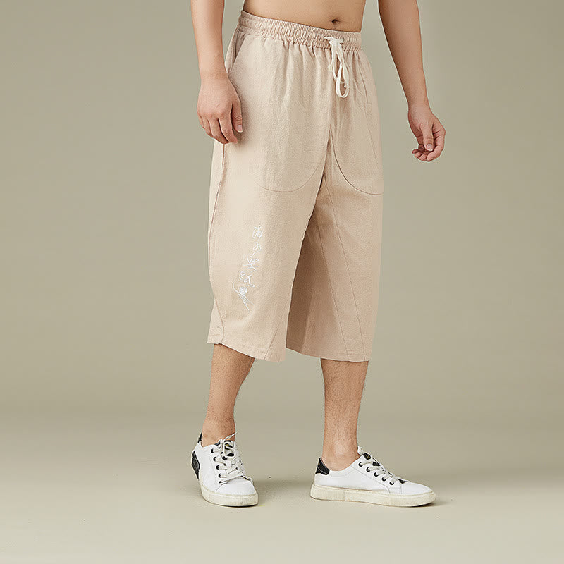 Buddha Stones Casual Solid Color Men's Straight Leg Shorts With Pockets Leisure Cotton Men's Pants - image 10
