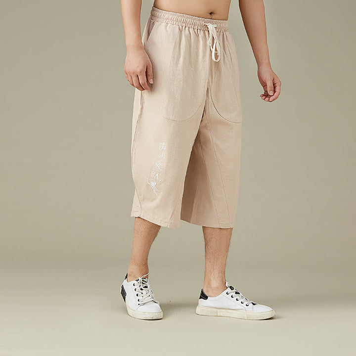 Buddha Stones Casual Solid Color Men's Straight Leg Shorts With Pockets Leisure Cotton Men's Pants