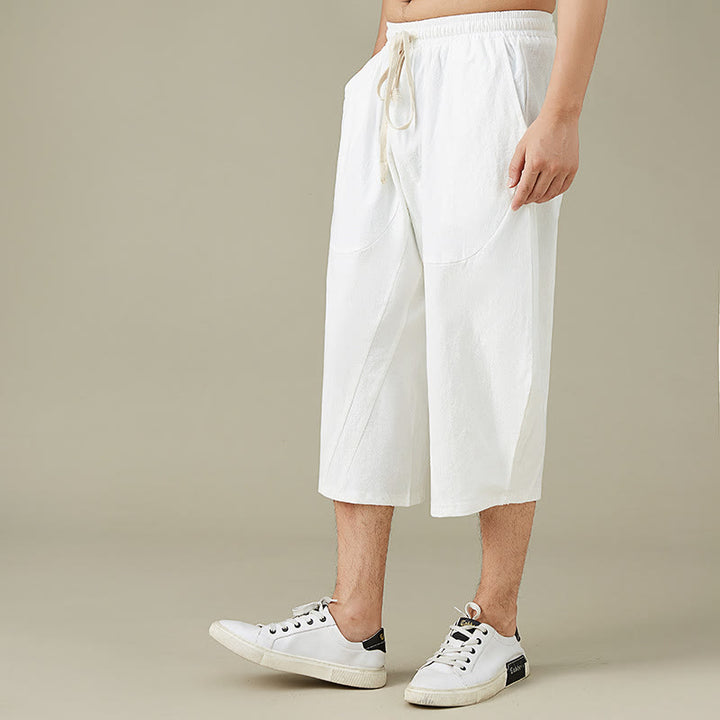 Buddha Stones Casual Solid Color Men's Straight Leg Shorts With Pockets Leisure Cotton Men's Pants - image 3