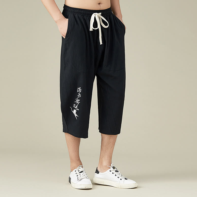 Buddha Stones Casual Solid Color Men's Straight Leg Shorts With Pockets Leisure Cotton Men's Pants - image 7