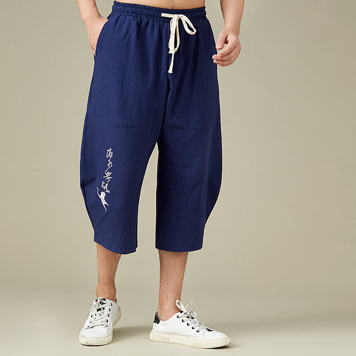 Buddha Stones Casual Solid Color Men's Straight Leg Shorts With Pockets Leisure Cotton Men's Pants - image 13
