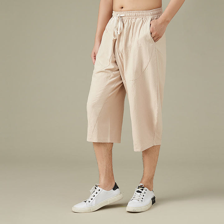 Buddha Stones Casual Solid Color Men's Straight Leg Shorts With Pockets Leisure Cotton Men's Pants - image 11