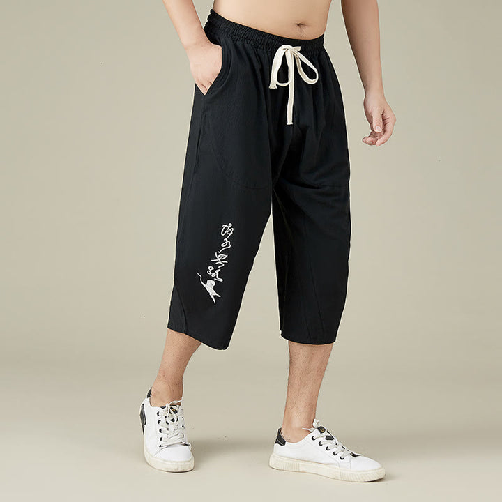 Buddha Stones Casual Solid Color Men's Straight Leg Shorts With Pockets Leisure Cotton Men's Pants