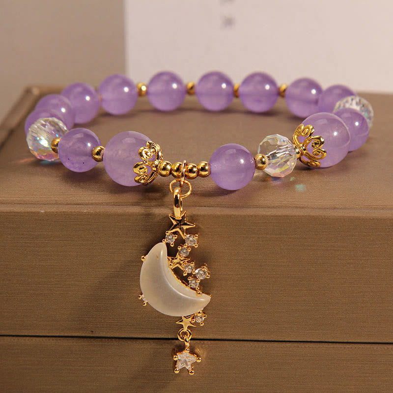 Buddha Stones Amethyst Moon Star Chalcedony Spiritual Healing Bracelet