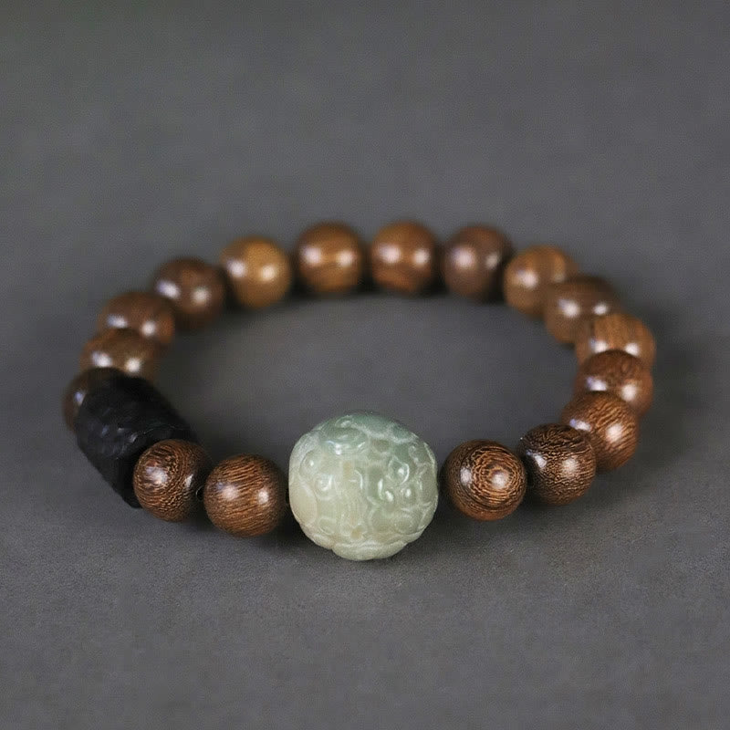 Buddha Stones Sandalwood Bodhi Seed PiXiu Ebony Wood Bead Healing Bracelet