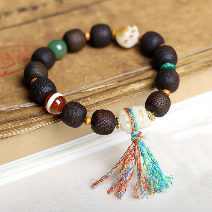 Buddha Stones Green Qinan Agarwood Bodhi Seed Cat's Paw Claw Peace Bracelet