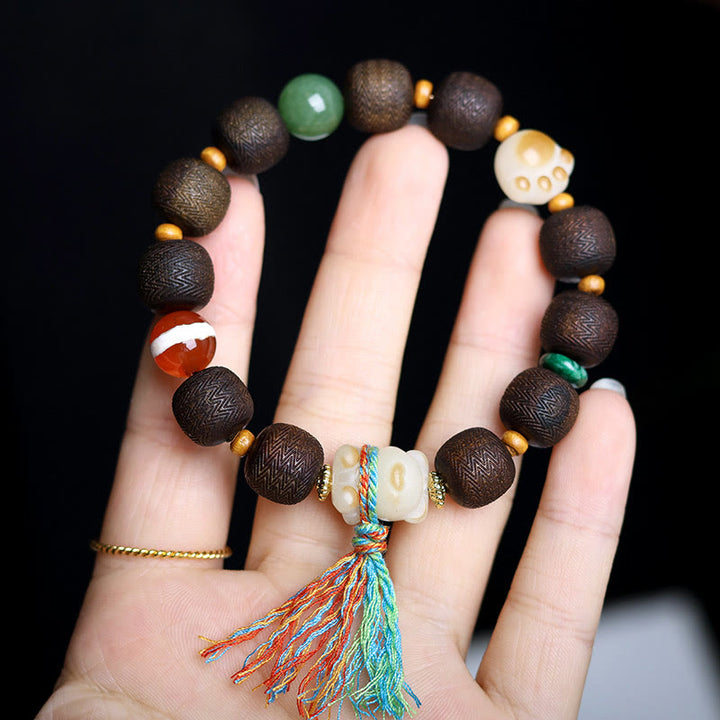 Buddha Stones Green Qinan Agarwood Bodhi Seed Cat's Paw Claw Peace Bracelet