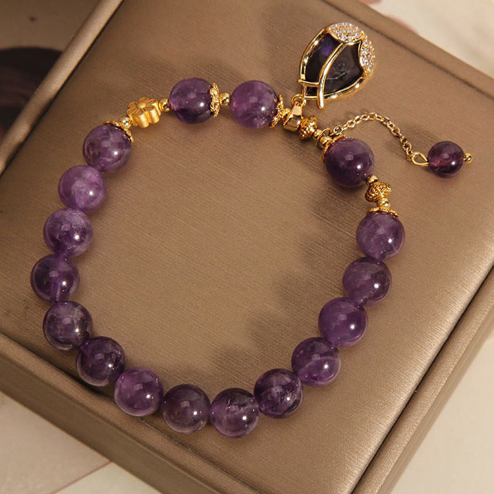 Buddha Stones Amethyst Lily Charm Balance Healing Bracelet - image 3