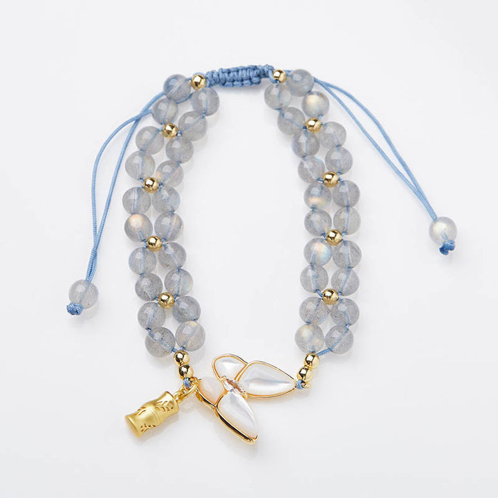 Buddha Stones Natural Moonstone Butterfly Bamboo Healing String Bracelet - image 3