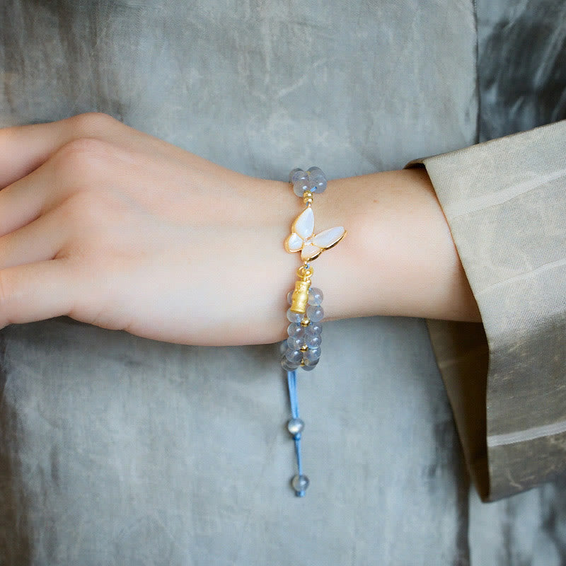 Buddha Stones Natural Moonstone Butterfly Bamboo Healing String Bracelet - image 2