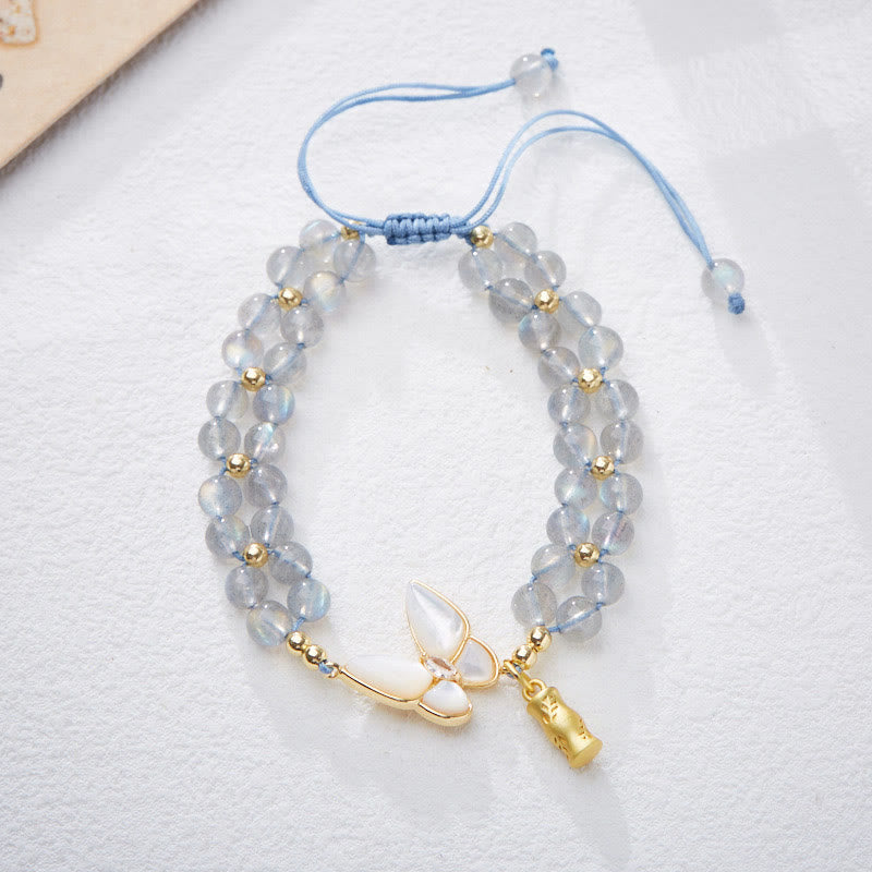 Buddha Stones Natural Aquamarine Amethyst Moonstone Butterfly Bamboo Healing Bracelet - Moonstone(Wrist Circumference: About 14-16cm) - image 11