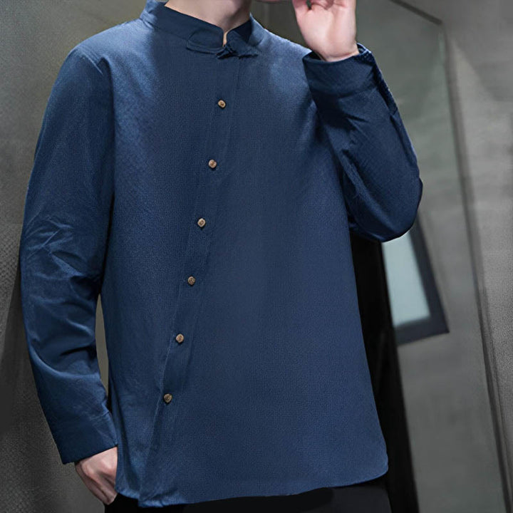 Buddha Stones Men's Long Sleeve Shirt Stand Collar Comfort Cotton Linen Shirt - image 8
