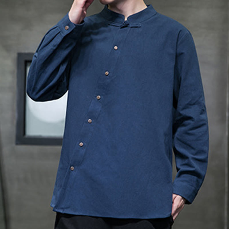Buddha Stones Men's Long Sleeve Shirt Stand Collar Comfort Cotton Linen Shirt - image 10