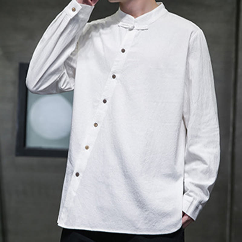 Buddha Stones Men's Long Sleeve Shirt Stand Collar Comfort Cotton Linen Shirt - image 3
