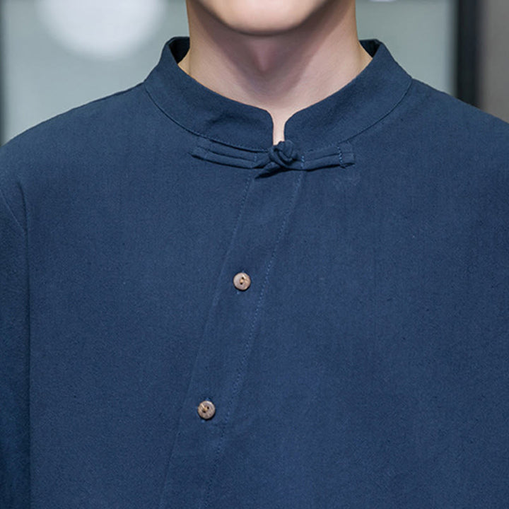 Buddha Stones Men's Long Sleeve Shirt Stand Collar Comfort Cotton Linen Shirt - image 11