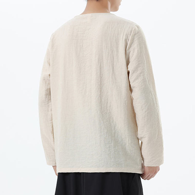 Buddha Stones Men's Long Sleeve Round Collar Comfort Cotton Linen Shirt - image 16