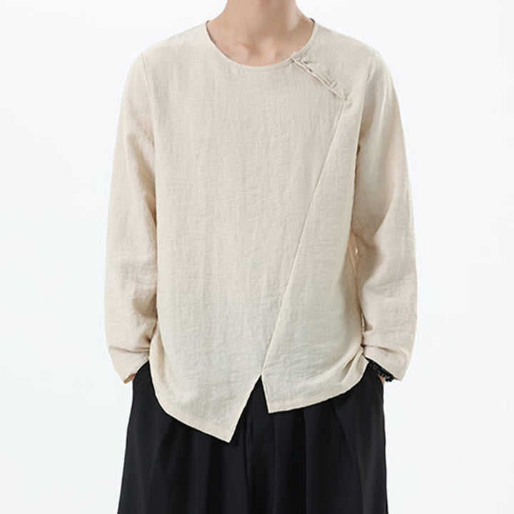 Buddha Stones Men's Long Sleeve Round Collar Comfort Cotton Linen Shirt - PapayaWhip - US/UK/AU46，EU56 (5XL) - image 15