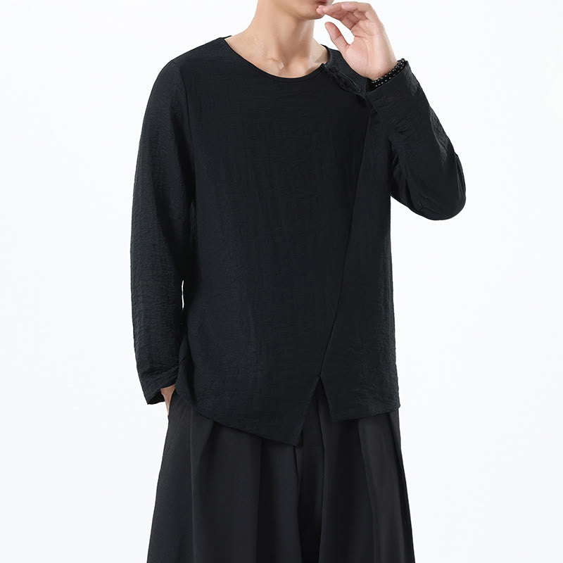 Buddha Stones Men's Long Sleeve Round Collar Comfort Cotton Linen Shirt - image 28