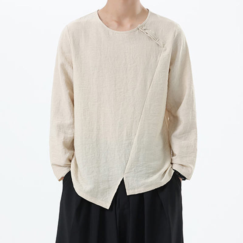 Buddha Stones Men's Long Sleeve Round Collar Comfort Cotton Linen Shirt - PapayaWhip - US/UK/AU46，EU56 (5XL) - image 14