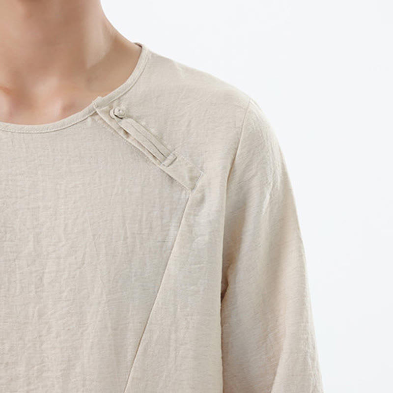 Buddha Stones Men's Long Sleeve Round Collar Comfort Cotton Linen Shirt - image 24