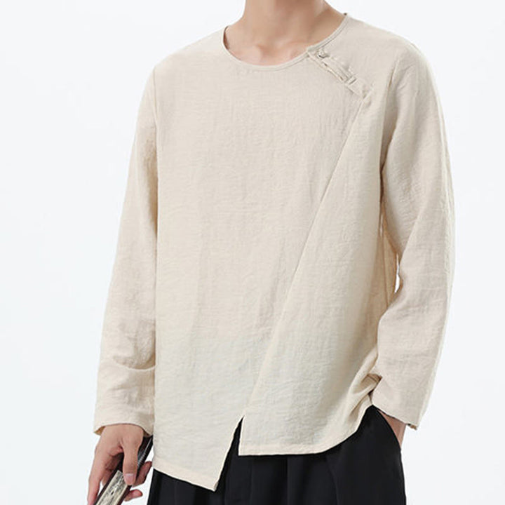 Buddha Stones Men's Long Sleeve Round Collar Comfort Cotton Linen Shirt - image 18