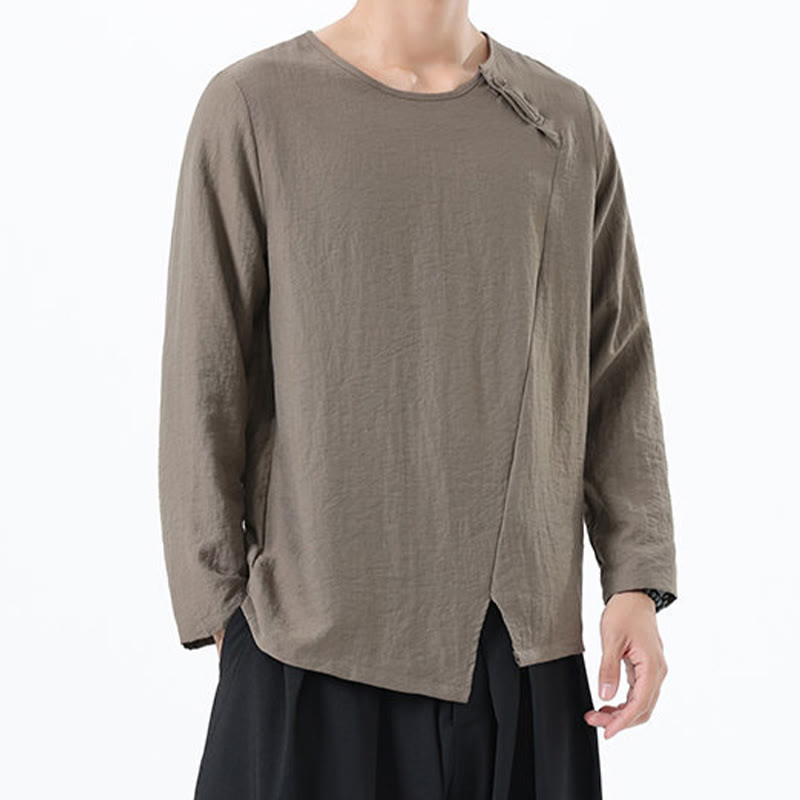 Buddha Stones Men's Long Sleeve Round Collar Comfort Cotton Linen Shirt - image 4