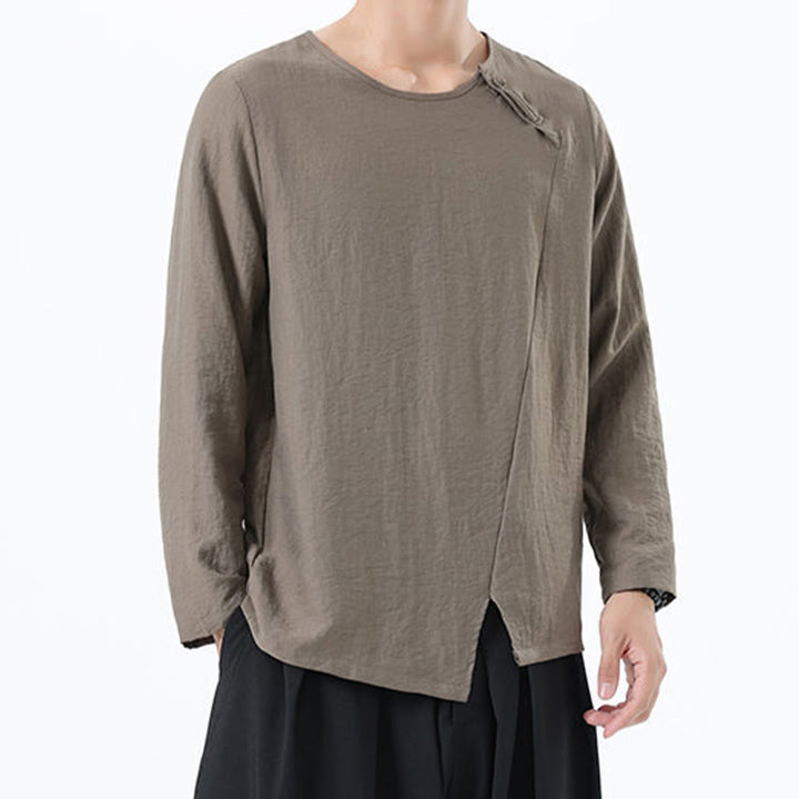 Buddha Stones Men's Long Sleeve Round Collar Comfort Cotton Linen Shirt - image 4