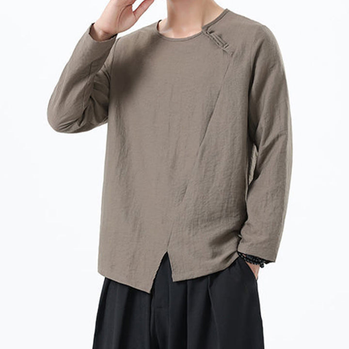 Buddha Stones Men's Long Sleeve Round Collar Comfort Cotton Linen Shirt - image 5