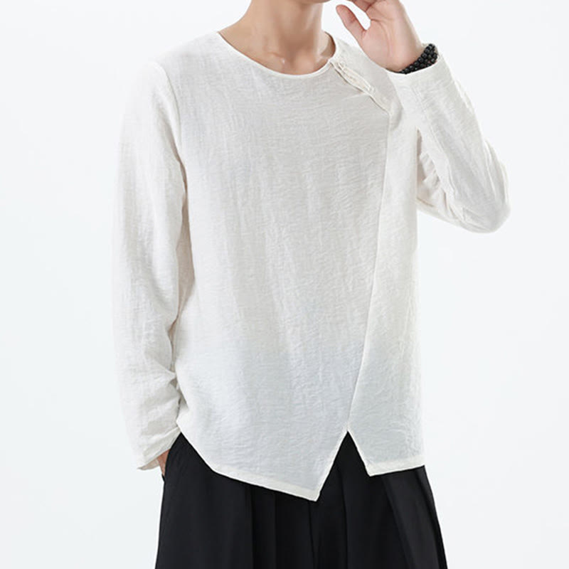 Buddha Stones Men's Long Sleeve Round Collar Comfort Cotton Linen Shirt - image 11