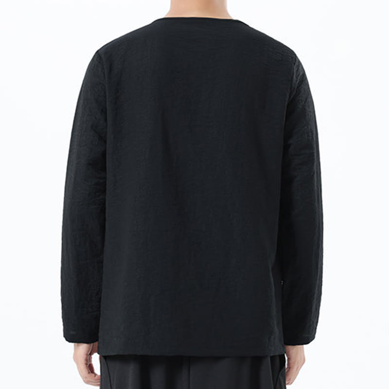 Buddha Stones Men's Long Sleeve Round Collar Comfort Cotton Linen Shirt - image 29