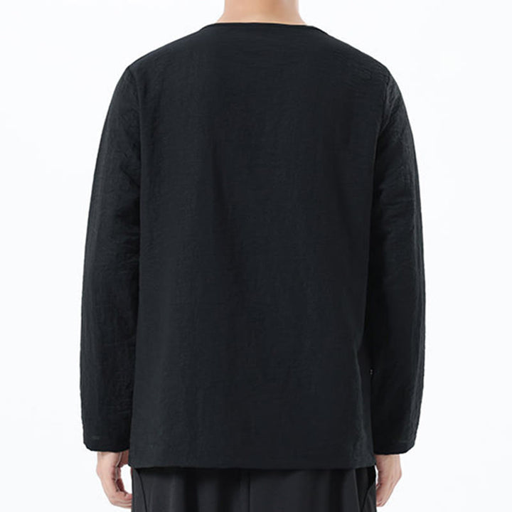 Buddha Stones Men's Long Sleeve Round Collar Comfort Cotton Linen Shirt - image 29