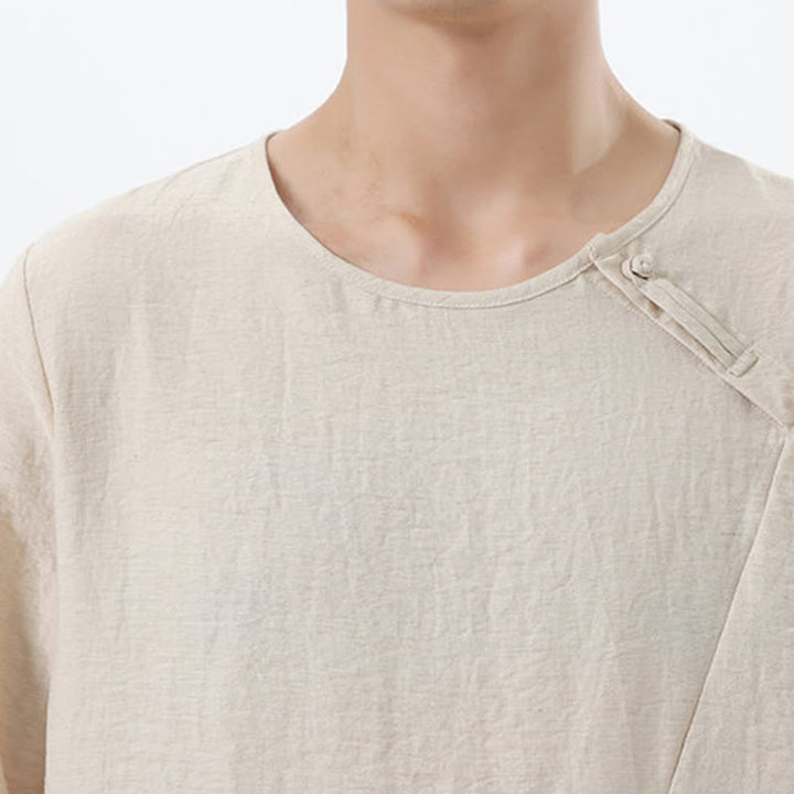 Buddha Stones Men's Long Sleeve Round Collar Comfort Cotton Linen Shirt - image 22